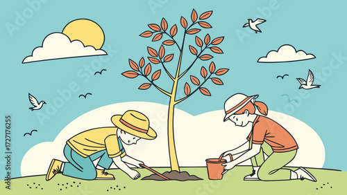 ree Planting Illustration Family Environmental Stewardship and Nature Care