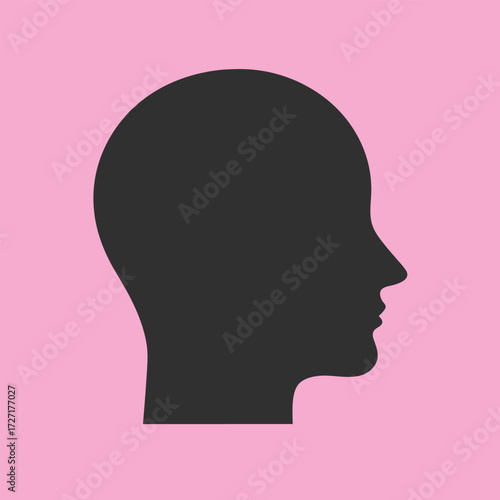 Simple black silhouette profile of human head iconic simple iconography for branding and design