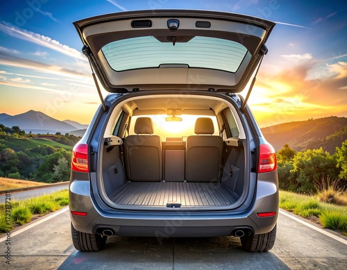 SUV open trunk at sunset