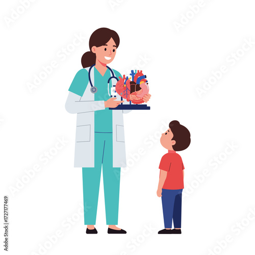 Educational Interaction, Pediatric Patient, Doctor's Office, Illustration, Health Science, Child's Perspective, Anatomy Awareness