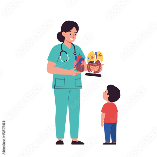 Nurse Explaining Anatomy to Child in School Classroom Illustration