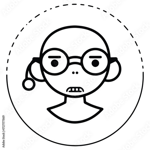 Nervous Cartoon Nerd with Glasses and Uncomfortable Expression Design