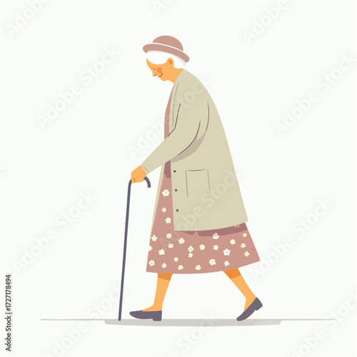 Vector of a grandmother walking with a cane