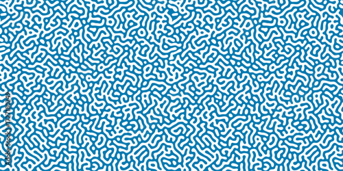 Vector seamless abstract pattern with organic maze like lines. Blue and white Turing inspired texture. Modern decorative reaction diffusion background for tech, biological graphic design. 