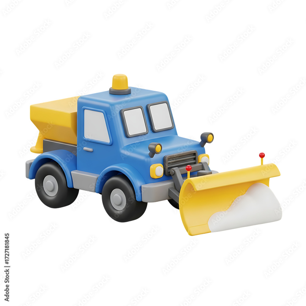 Naklejka premium Blue snowplow clearing road during winter storm, showcasing its effectiveness and safety in snowy conditions.