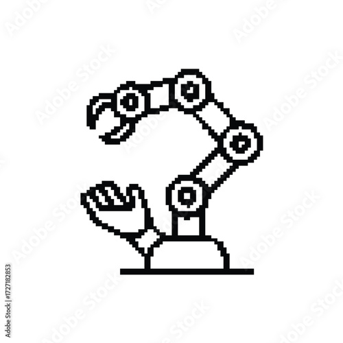 Robotic Arm Pixel Art Icon for Automation Technology and Industrial Innovation Concepts
