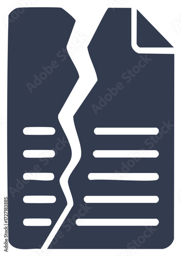 Broken Paper Sheet with Text Lines, Document Damage, Lost File, Icon Illustration