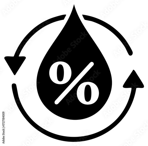 Humidity control icon with water drop percentage and circular arrows for air moisture regulation