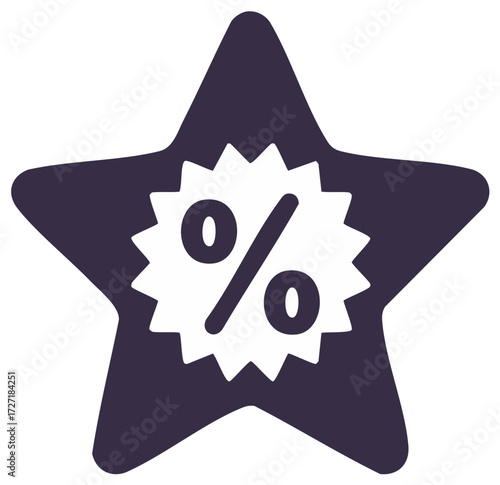 Dark star shape with white jagged percentage discount symbol representing special offer promotion