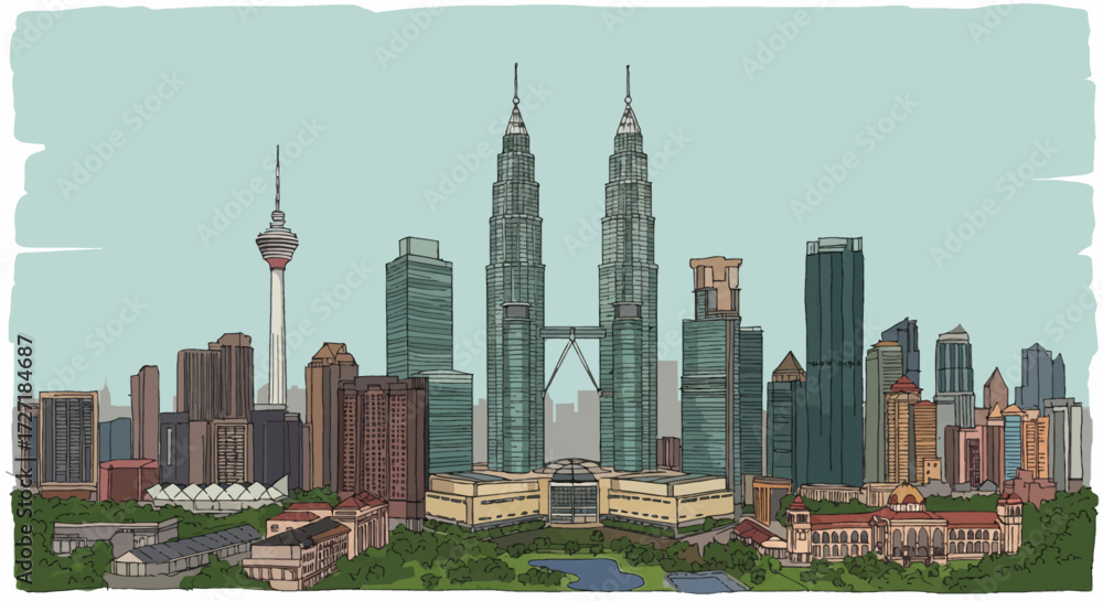 Fototapeta premium Kuala Lumpur Cityscape with Petronas Towers and KL Tower