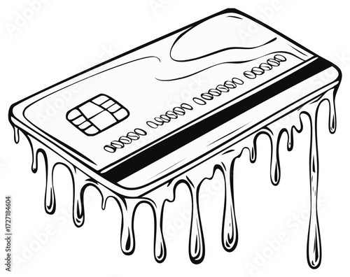 Credit card melting or flowing digital art illustration