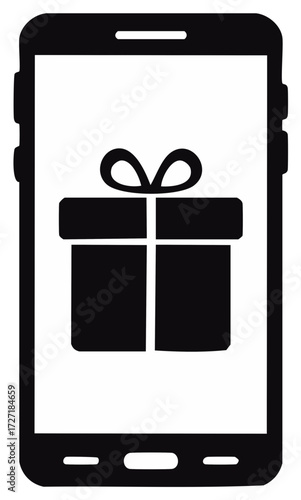 Gift Box on Mobile Phone Screen Purchase Presents Online Concept Graphic