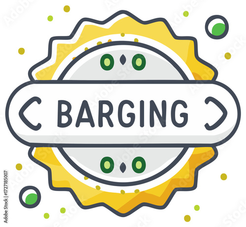 Vector Icon of a Barging Achievement Badge with a Banner and Confetti