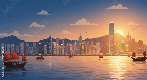 Hong Kong's Stunning Sunset View A Cityscape Reflection