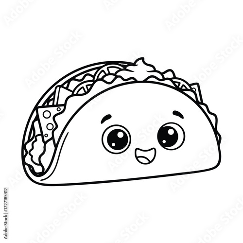 A cheerful cartoon taco character with large eyes and a happy expression, showcasing a playful design style.