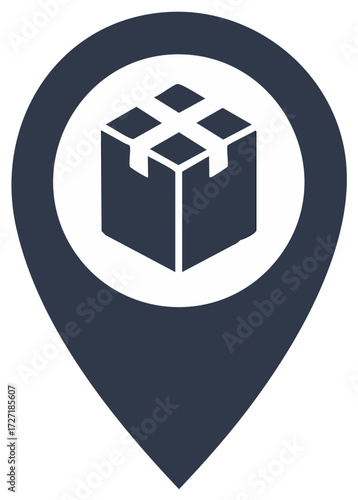 Parcel Location Icon Symbol with Crate or Box Illustration Design Delivery Logistics Shipping Route Map Marker Point