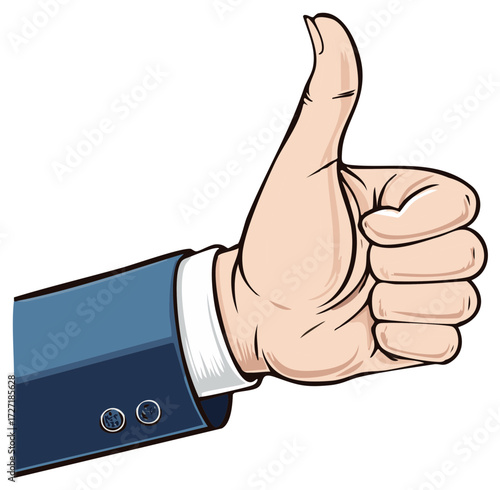 Cartoon Hand Giving Thumbs Up in Suit Jacket Expressing Approval, Success, and Agreement