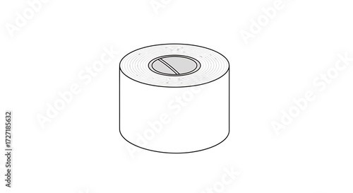 A simple line art illustration of a roll of tape with a gray core and a slot in the center on a white background