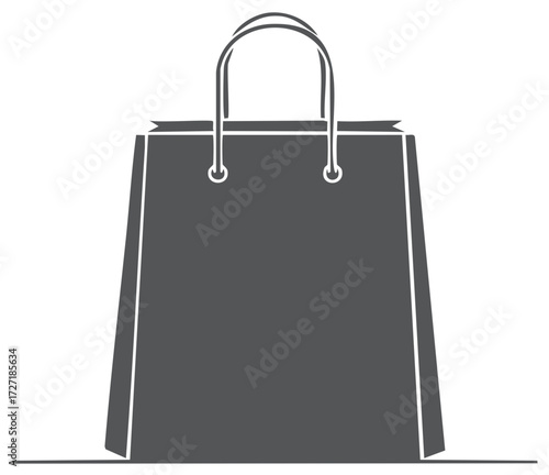 Minimalist vector illustration of a shopping bag icon in dark monochrome grey