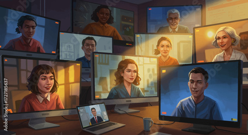 Professional Colleagues Engaged in a Dynamic Virtual Online Conference Call