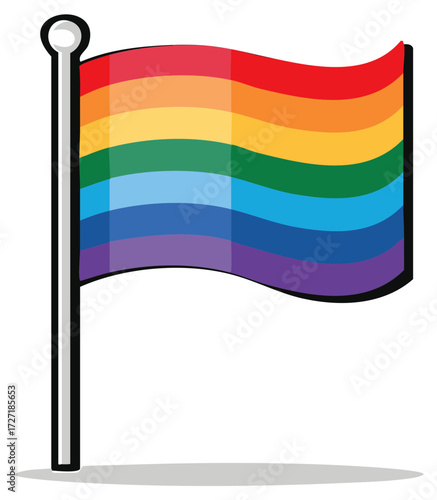 Bright Rainbow Flag Symbolizing Diversity and Pride in Colorful Cartoon Style