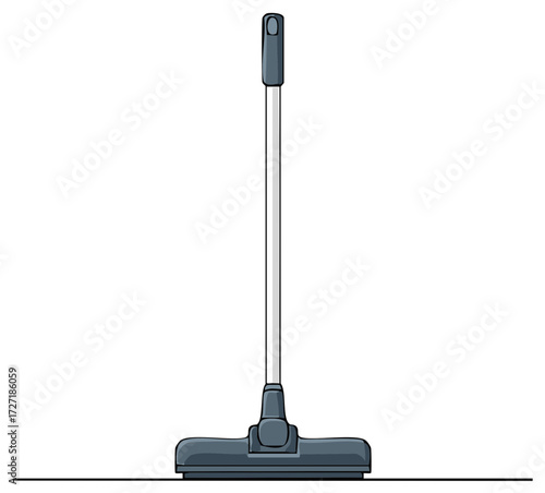 Drawn gray vacuum cleaner with long metal handle for floor cleanup and housekeeping appliance