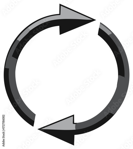Circular Arrow Sign: Continuous Cycle Symbol with Directional Flow and Glossy Gray Finish