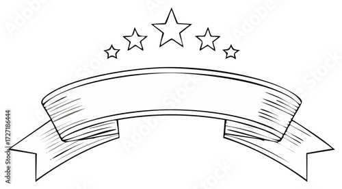 Vintage Banner with Stars for Patriotic Celebrations, Line Art, Vector Illustration