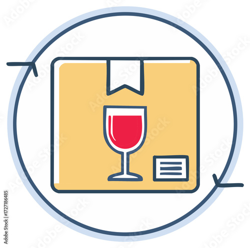 Wine glass icon on a package with recycling arrows