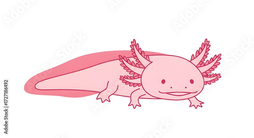 Cartoon Axolotl Illustration Pink Aquatic Creature Smiling