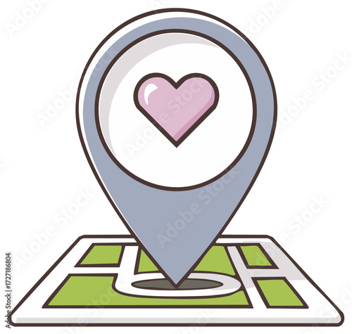 Love location marker on stylized map with pink heart icon