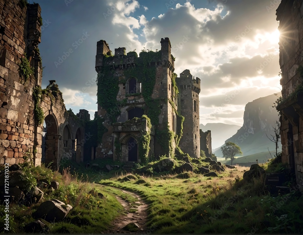 Fototapeta premium Sunlit ruins of an ancient castle