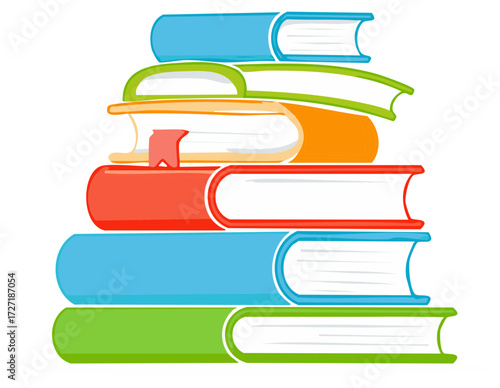 Stack of colorful books with bookmark vector illustration education