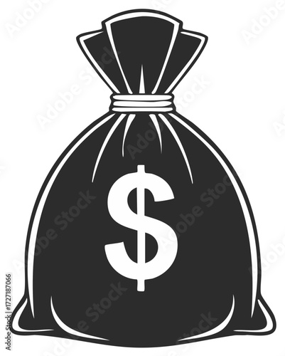 Money bag with dollar sign. Symbol of wealth or reward. Concept of investment and cash.