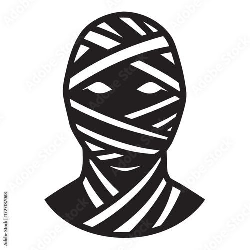Stylized mummy head illustration wrapped in ancient bandages for halloween or egyptian themed designs