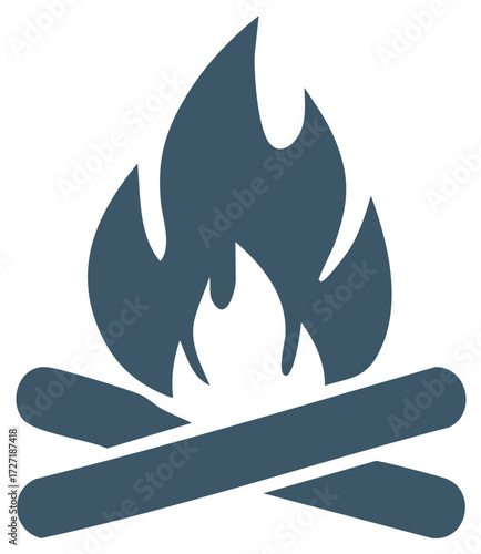 Campfire Icon with Burning Logs and Flames