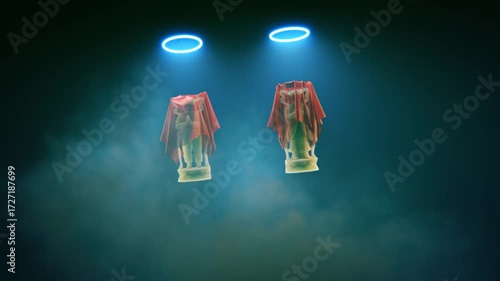 3D animation. rotating from the discharges of the statue under the led nymphs