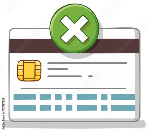 Credit Card Rejected with Green Cross Mark Icon and Chip