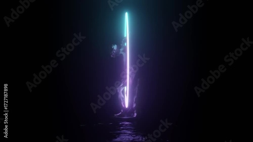 3D-animation. Myron, the discus thrower, a statue with LED lights.