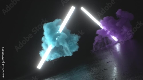 3D-animation. background in smoke illuminated by Led lamps
