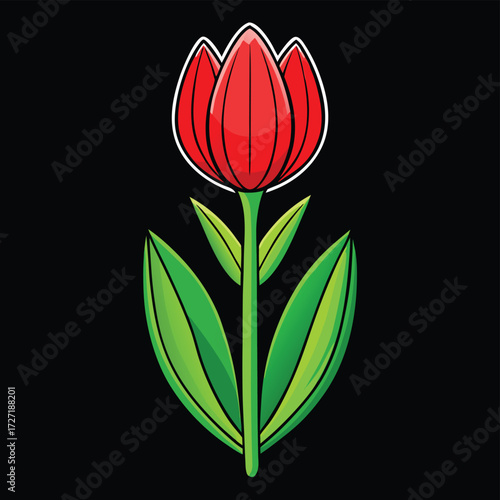 a vibrant flat design of a single red tulip with g.eps