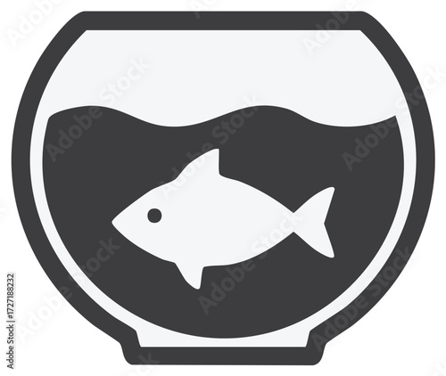 Simple stylized vector illustration of a fish swimming inside fishbowl with wavy water