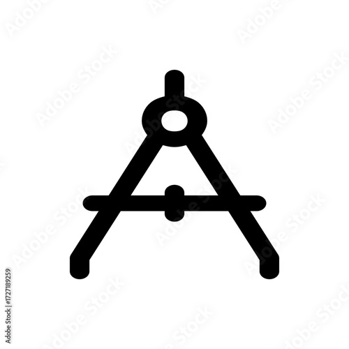 Illustration of a black drawing compass with a circular top and a horizontal bar in the center area