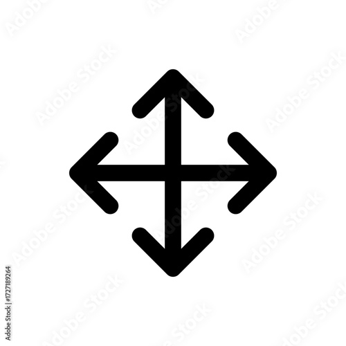 Black directional arrows pointing up down left and right indicating movement on a white background plane