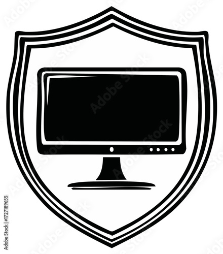 Secure Computer Monitor Icon for Digital Data and Online Protection