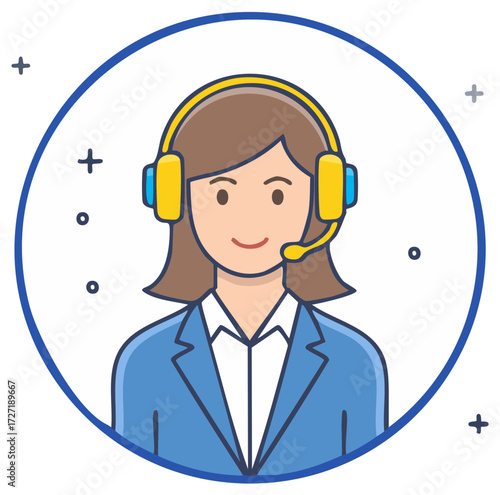 Friendly female customer service representative wearing a headset with microphone professional illustration