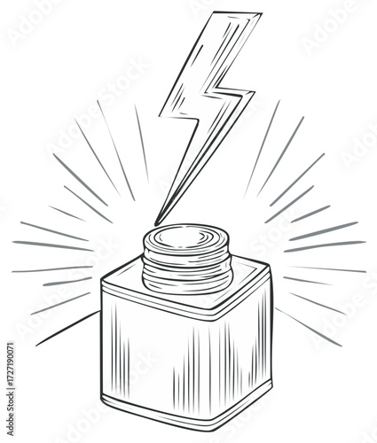 Dynamic lightning bolt striking container power energy spark illustration