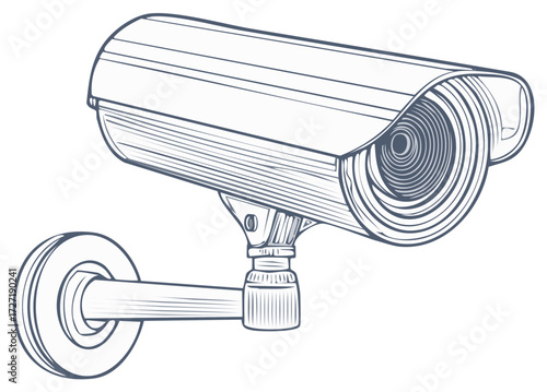 Outline surveillance camera, security camera with wall mount, vector