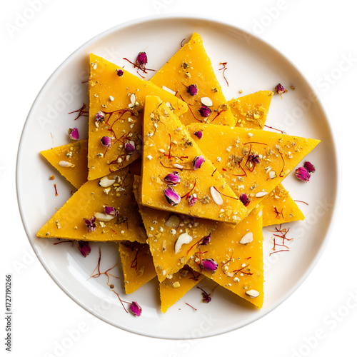 Wallpaper Mural Kaju katli with saffron garnish on white plate on transparent background Torontodigital.ca