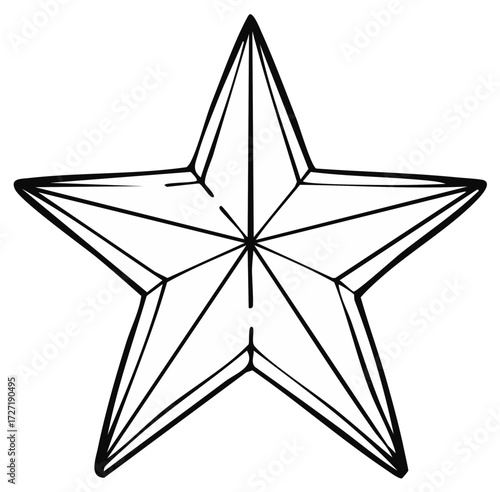 Five Pointed Star Black and White Outline - Vector Art for Festive Decorations